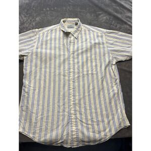 LLBean Mens L Striped Short Sleeve Button Up Shirt Seersucker Cotton Casual‎
